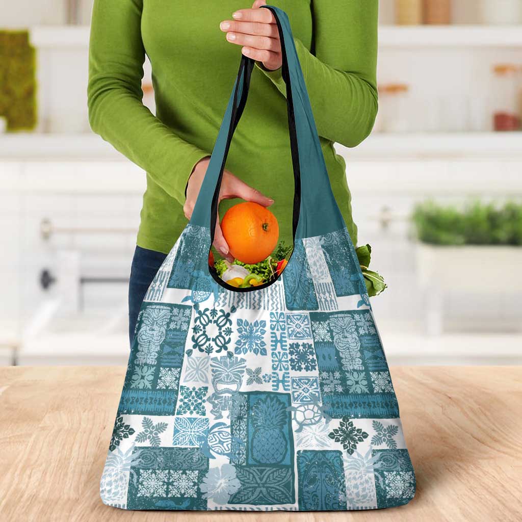 Hawaiian Quilt Grocery Bag Tiki Tropical Retro Dark Cyan Version LT14 - Polynesian Pride