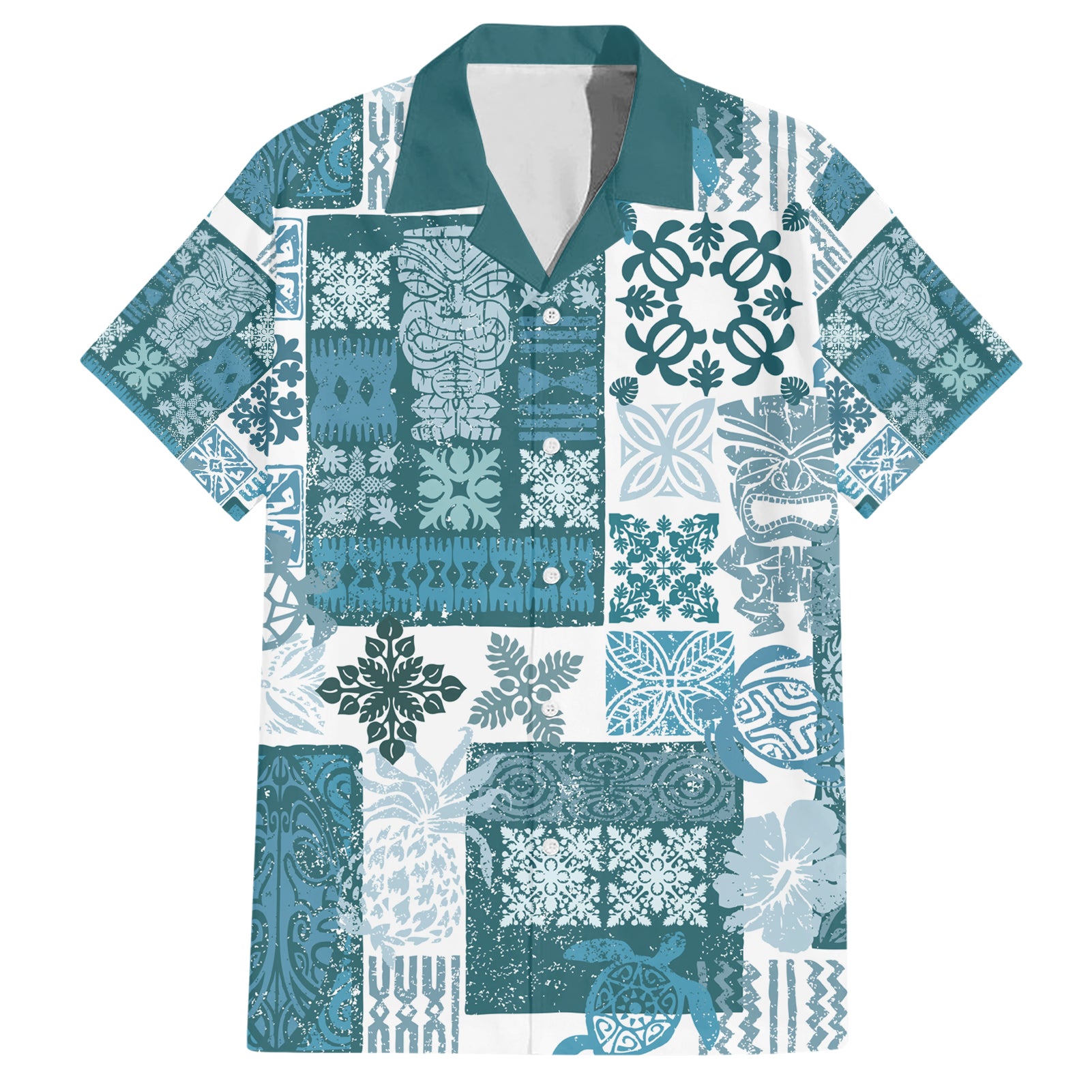 Hawaiian Quilt Hawaiian Shirt Tiki Tropical Retro Dark Cyan Version LT14 Dark Cyan - Polynesian Pride