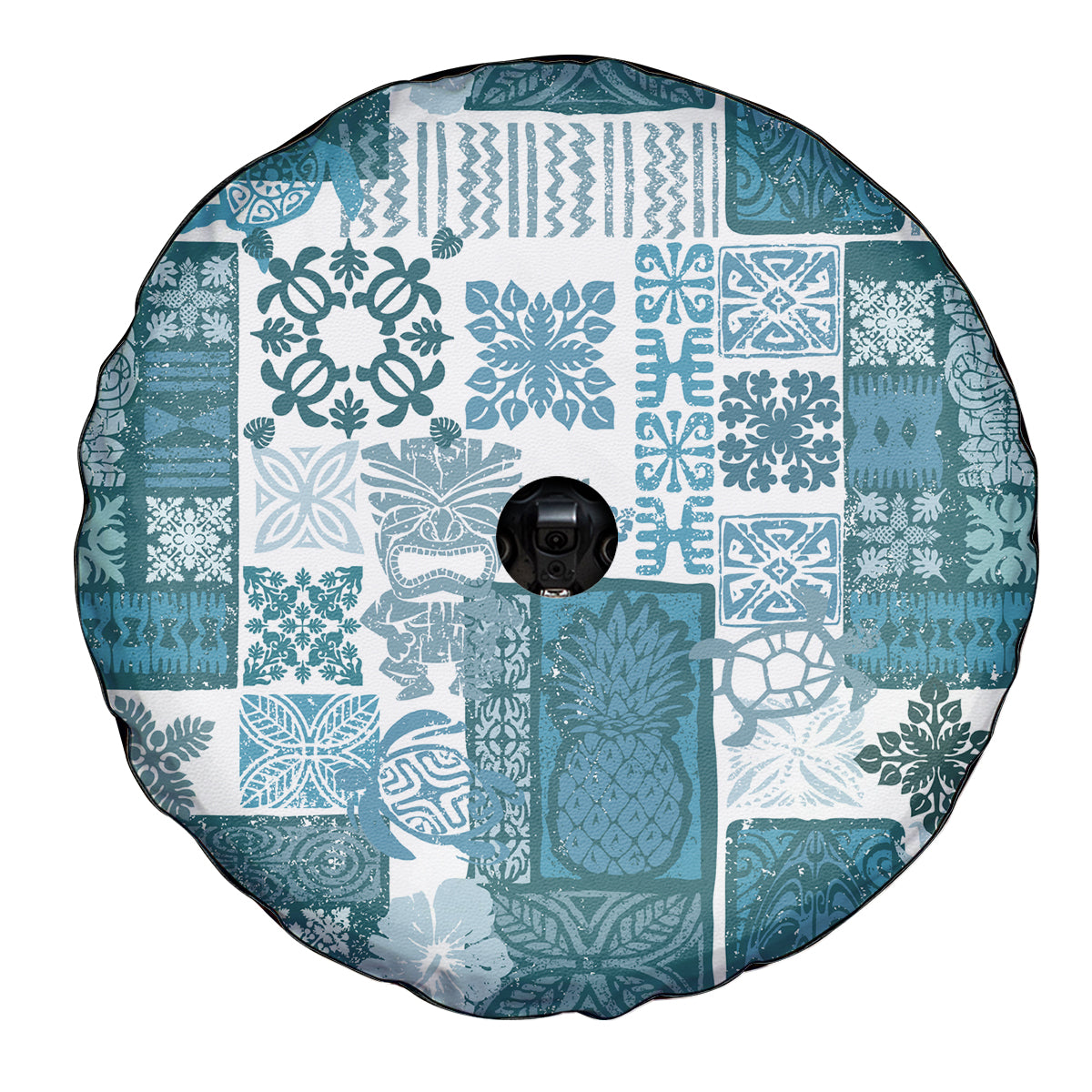 Hawaiian Quilt Spare Tire Cover Tiki Tropical Retro Dark Cyan Version LT14 - Polynesian Pride