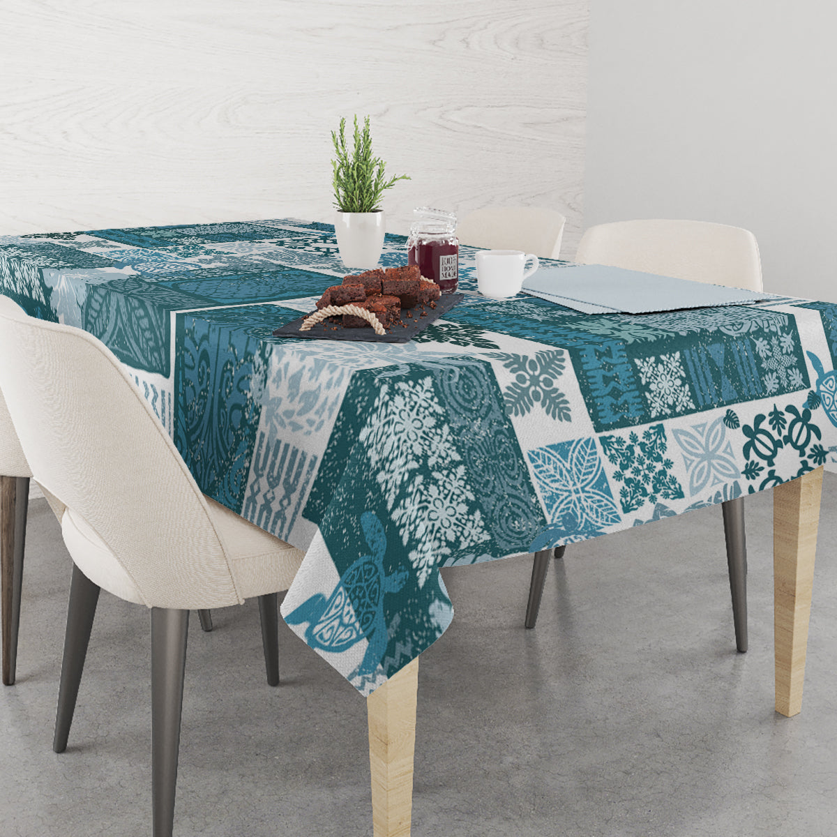 Hawaiian Quilt Tablecloth Tiki Tropical Retro Dark Cyan Version LT14 - Polynesian Pride
