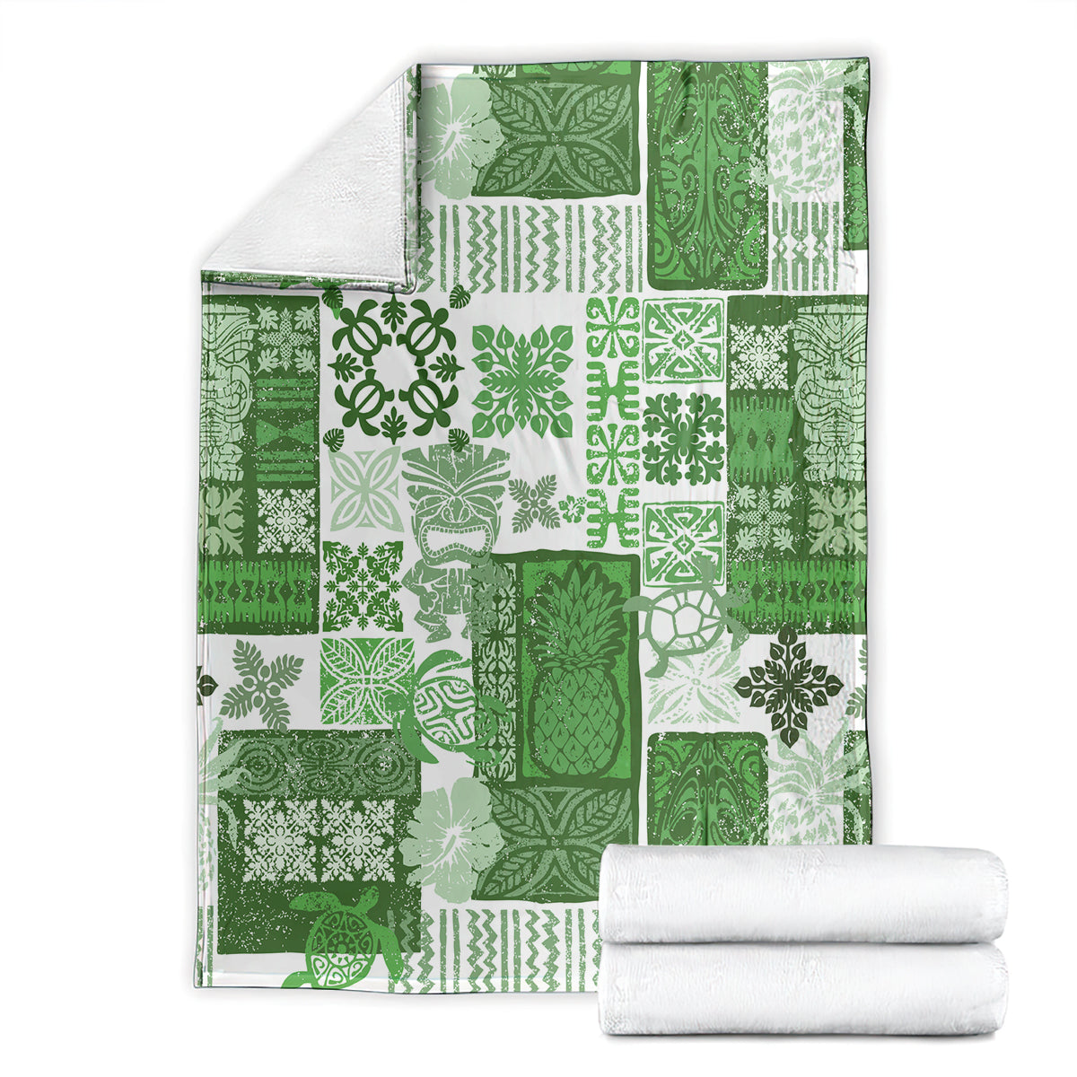 Hawaiian Quilt Blanket Tiki Tropical Retro Green Version LT14 - Polynesian Pride