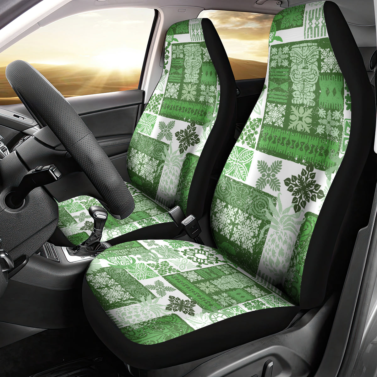 Hawaiian Quilt Car Seat Cover Tiki Tropical Retro Green Version LT14 - Polynesian Pride