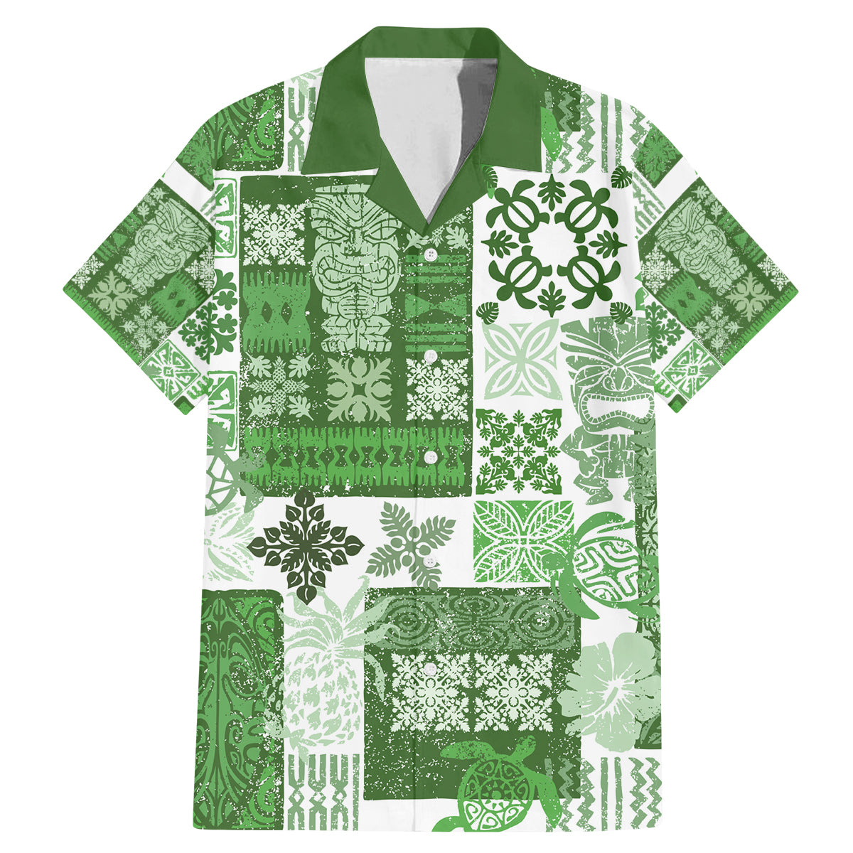 Hawaiian Quilt Family Matching Mermaid Dress and Hawaiian Shirt Tiki Tropical Retro Green Version LT14 Dad's Shirt - Short Sleeve Green - Polynesian Pride