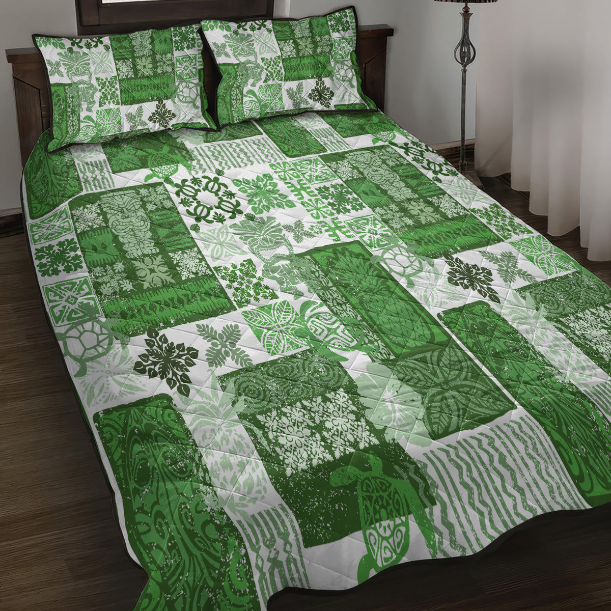 Hawaiian Quilt Quilt Bed Set Tiki Tropical Retro Green Version LT14 - Polynesian Pride