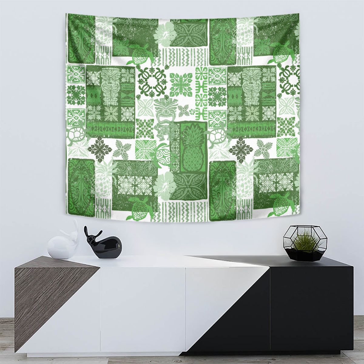 Hawaiian Quilt Tapestry Tiki Tropical Retro Green Version LT14 - Polynesian Pride