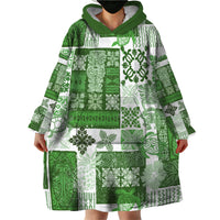 Hawaiian Quilt Wearable Blanket Hoodie Tiki Tropical Retro Green Version LT14 - Polynesian Pride