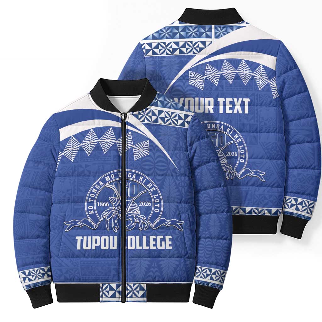 Personalised Tonga Tupou College Toloa Bomber Puffer Jacket 160 Years Anniversary Tongan Ngatu Pattern