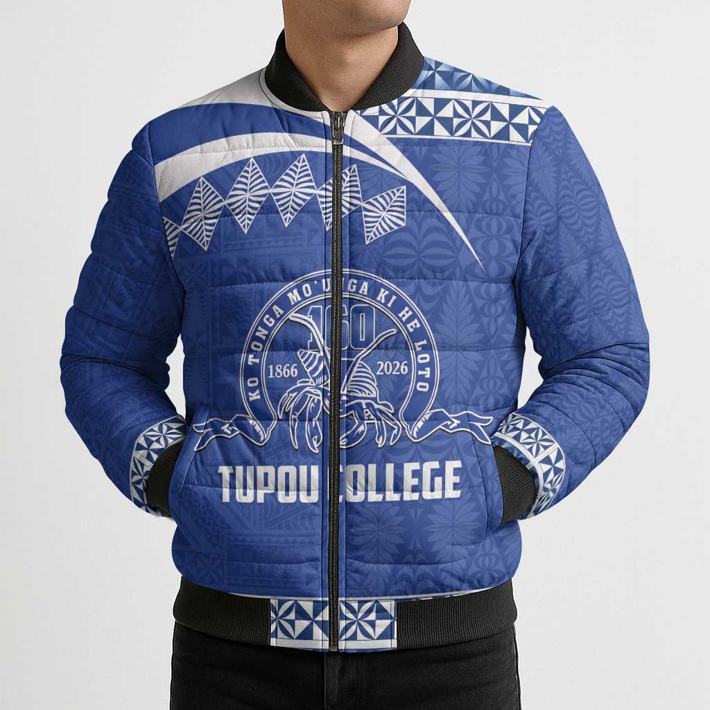 Personalised Tonga Tupou College Toloa Bomber Puffer Jacket 160 Years Anniversary Tongan Ngatu Pattern