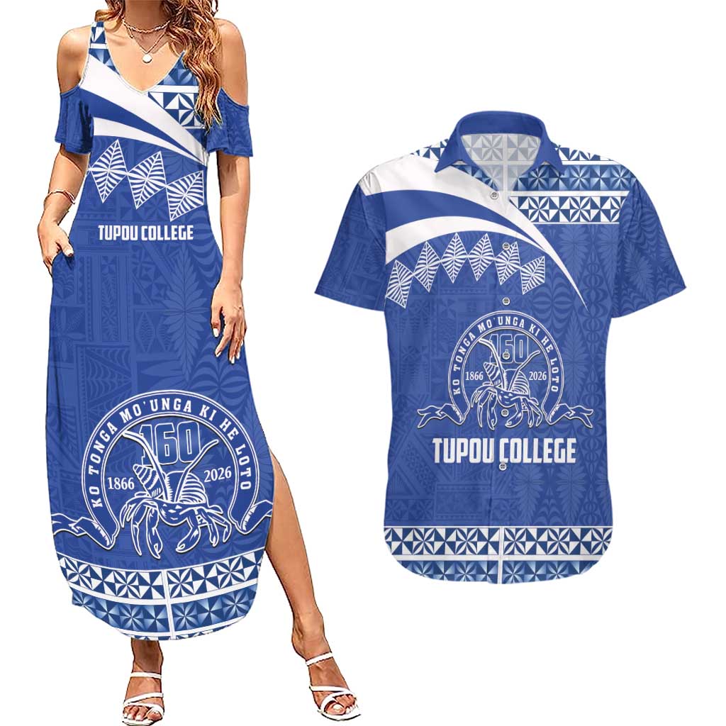 Personalised Tonga Tupou College Toloa Couples Matching Summer Maxi Dress and Hawaiian Shirt 160 Years Anniversary Tongan Ngatu Pattern