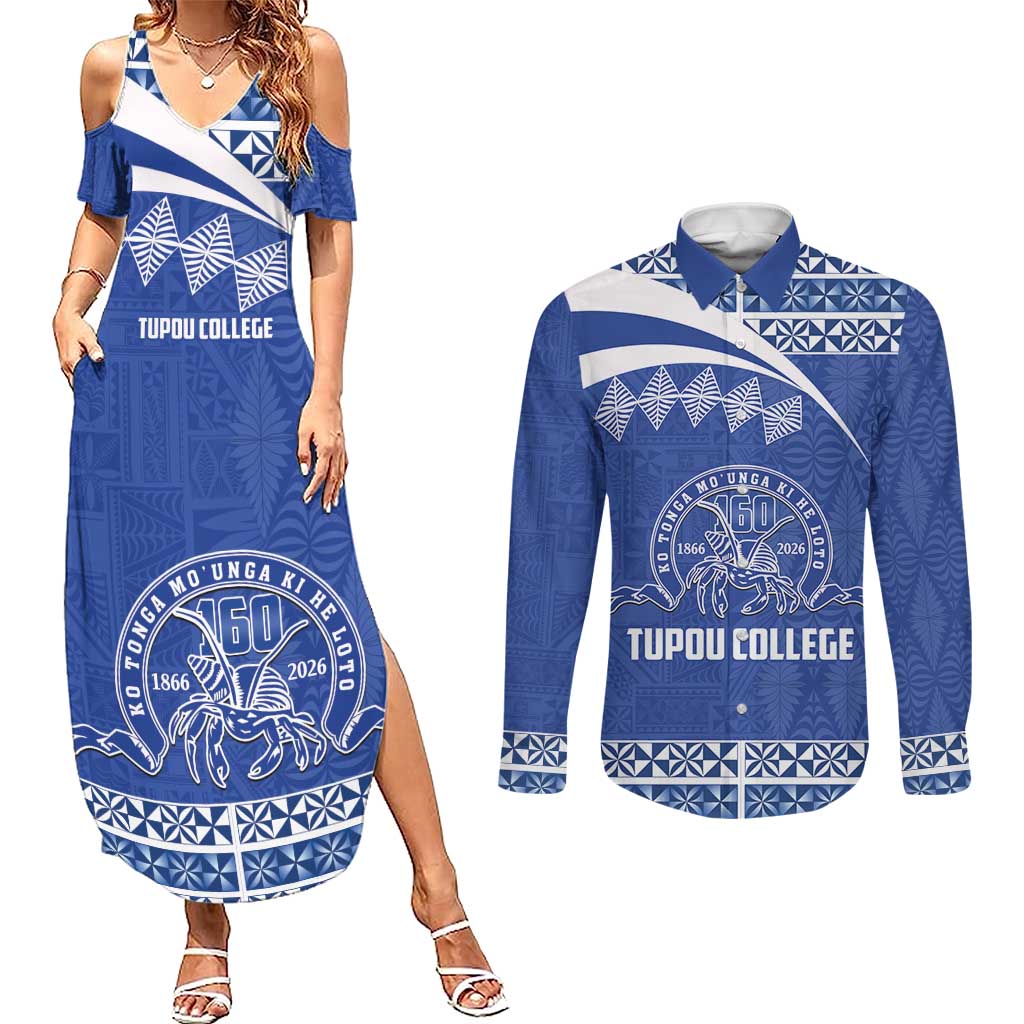 Personalised Tonga Tupou College Toloa Couples Matching Summer Maxi Dress and Long Sleeve Button Shirt 160 Years Anniversary Tongan Ngatu Pattern
