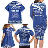 Personalised Tonga Tupou College Toloa Family Matching Long Sleeve Bodycon Dress and Hawaiian Shirt 160 Years Anniversary Tongan Ngatu Pattern