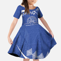 Personalised Tonga Tupou College Toloa Family Matching Off Shoulder Maxi Dress and Hawaiian Shirt 160 Years Anniversary Tongan Ngatu Pattern LT14 Daughter's Dress Blue - Polynesian Pride