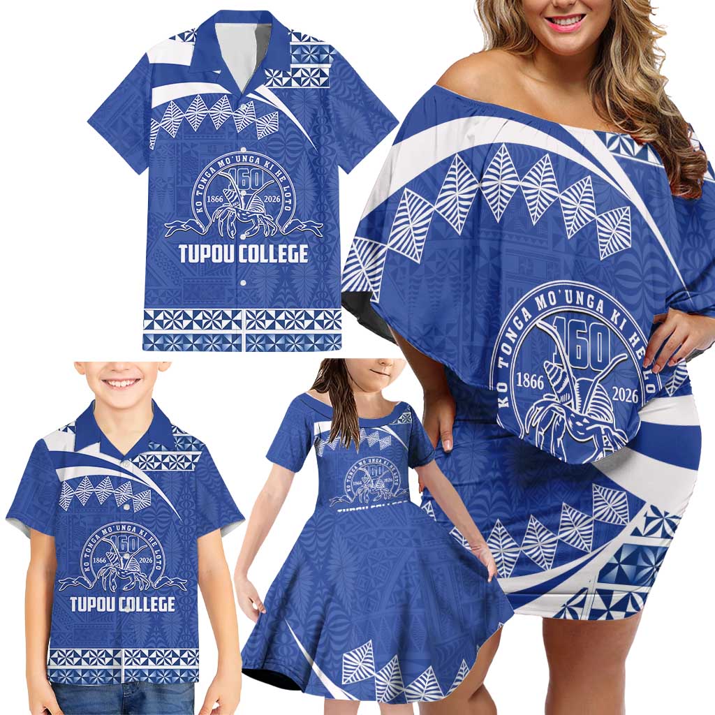 Personalised Tonga Tupou College Toloa Family Matching Off Shoulder Short Dress and Hawaiian Shirt 160 Years Anniversary Tongan Ngatu Pattern