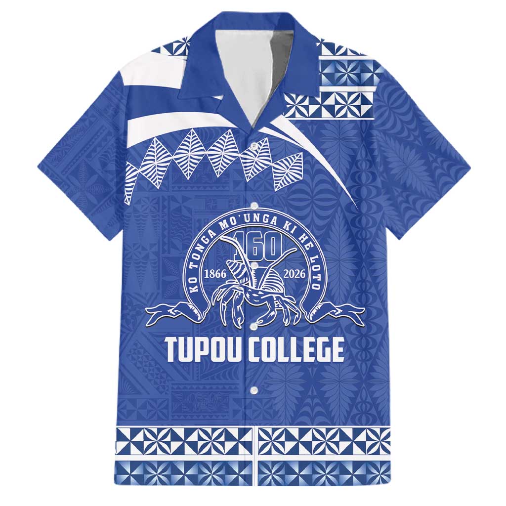 Personalised Tonga Tupou College Toloa Family Matching Off Shoulder Short Dress and Hawaiian Shirt 160 Years Anniversary Tongan Ngatu Pattern LT14 Dad's Shirt - Short Sleeve Blue - Polynesian Pride