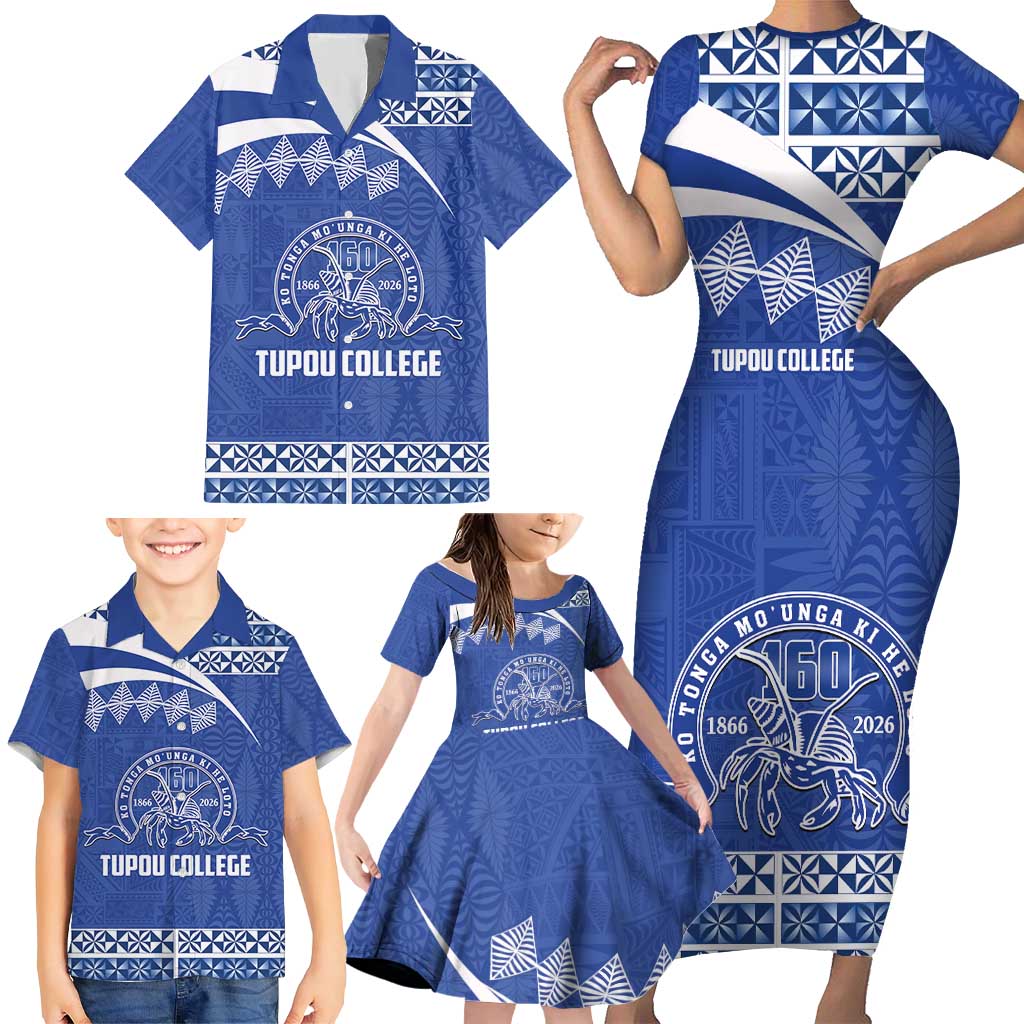 Personalised Tonga Tupou College Toloa Family Matching Short Sleeve Bodycon Dress and Hawaiian Shirt 160 Years Anniversary Tongan Ngatu Pattern