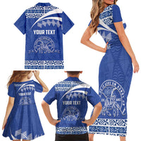 Personalised Tonga Tupou College Toloa Family Matching Short Sleeve Bodycon Dress and Hawaiian Shirt 160 Years Anniversary Tongan Ngatu Pattern