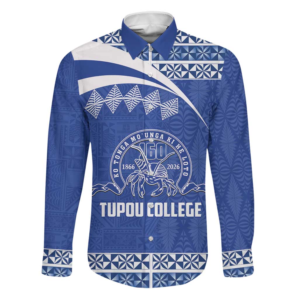 Personalised Tonga Tupou College Toloa Family Matching Summer Maxi Dress and Hawaiian Shirt 160 Years Anniversary Tongan Ngatu Pattern LT14 Dad's Shirt - Long Sleeve Blue - Polynesian Pride