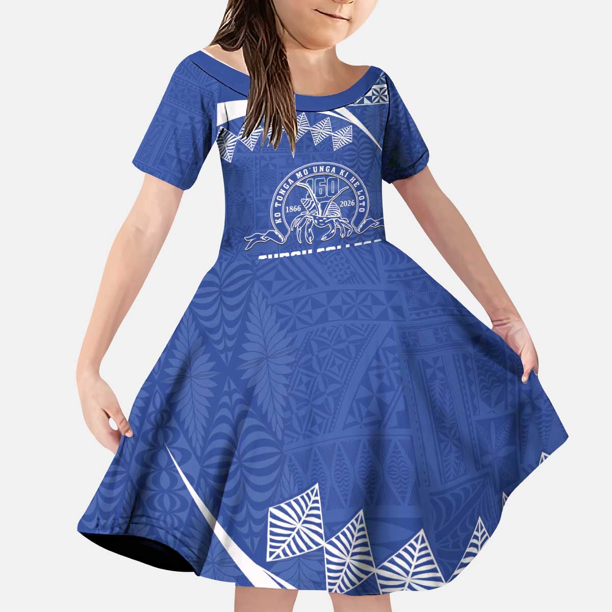 Personalised Tonga Tupou College Toloa Kid Short Sleeve Dress 160 Years Anniversary Tongan Ngatu Pattern