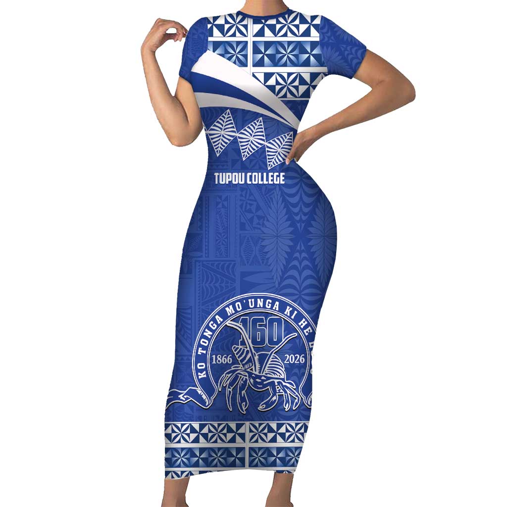 Personalised Tonga Tupou College Toloa Short Sleeve Bodycon Dress 160 Years Anniversary Tongan Ngatu Pattern