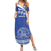 Personalised Tonga Tupou College Toloa Summer Maxi Dress 160 Years Anniversary Tongan Ngatu Pattern LT14 Women Blue - Polynesian Pride