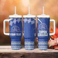 Personalised Tonga Tupou College Toloa Tumbler With Handle 160 Years Anniversary Tongan Ngatu Pattern