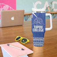 Personalised Tonga Tupou College Toloa Tumbler With Handle 160 Years Anniversary Tongan Ngatu Pattern
