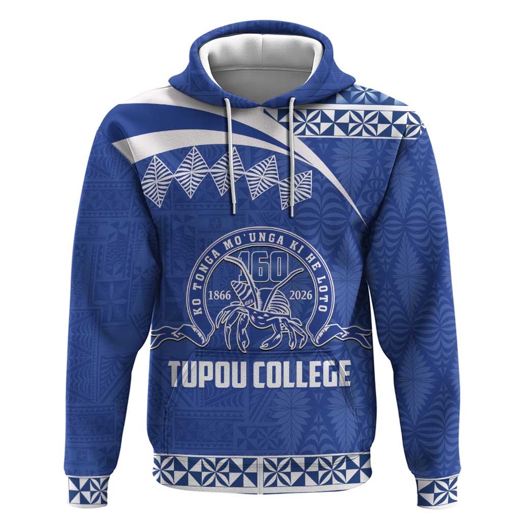 Personalised Tonga Tupou College Toloa Zip Hoodie 160 Years Anniversary Tongan Ngatu Pattern LT14 Pullover Hoodie Blue - Polynesian Pride