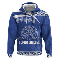 Personalised Tonga Tupou College Toloa Zip Hoodie 160 Years Anniversary Tongan Ngatu Pattern LT14 Pullover Hoodie Blue - Polynesian Pride