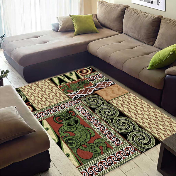 Maori Pattern Rug Beige Aotearoa Kowhaiwhai Pattern Area Rug NZ Maori Quilt Style LT14