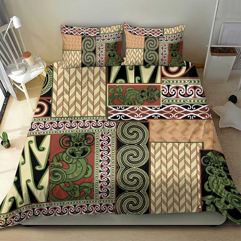 Beige Aotearoa Kowhaiwhai Pattern Bedding Set NZ Maori Quilt Style