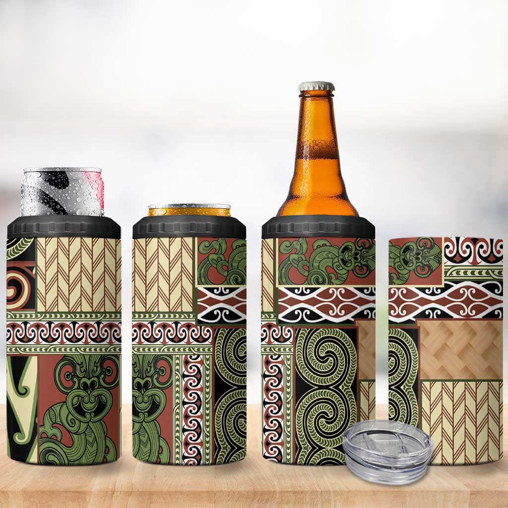 Beige Aotearoa Kowhaiwhai Pattern 4 in 1 Can Cooler Tumbler NZ Maori Quilt Style