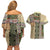 Beige Aotearoa Kowhaiwhai Pattern Couples Matching Off Shoulder Short Dress and Hawaiian Shirt NZ Maori Quilt Style