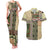 Beige Aotearoa Kowhaiwhai Pattern Couples Matching Tank Maxi Dress and Hawaiian Shirt NZ Maori Quilt Style
