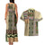 Beige Aotearoa Kowhaiwhai Pattern Couples Matching Tank Maxi Dress and Hawaiian Shirt NZ Maori Quilt Style