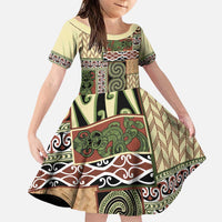 Beige Aotearoa Kowhaiwhai Pattern Family Matching Puletasi and Hawaiian Shirt NZ Maori Quilt Style