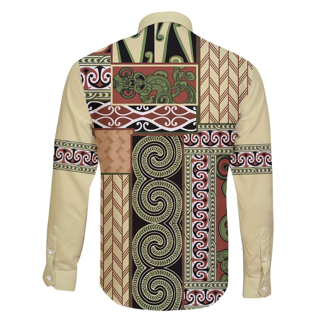 Beige Aotearoa Kowhaiwhai Pattern Family Matching Puletasi and Hawaiian Shirt NZ Maori Quilt Style