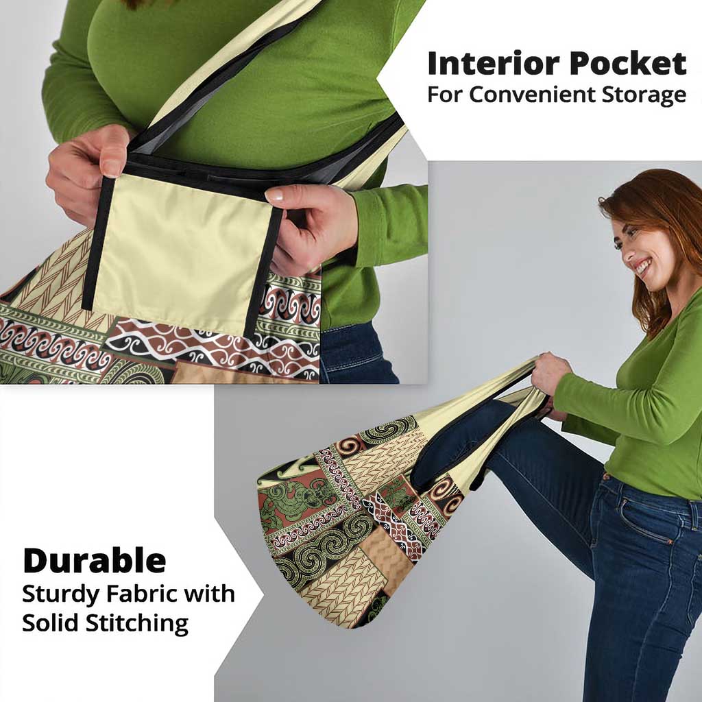 Beige Aotearoa Kowhaiwhai Pattern Grocery Bag NZ Maori Quilt Style