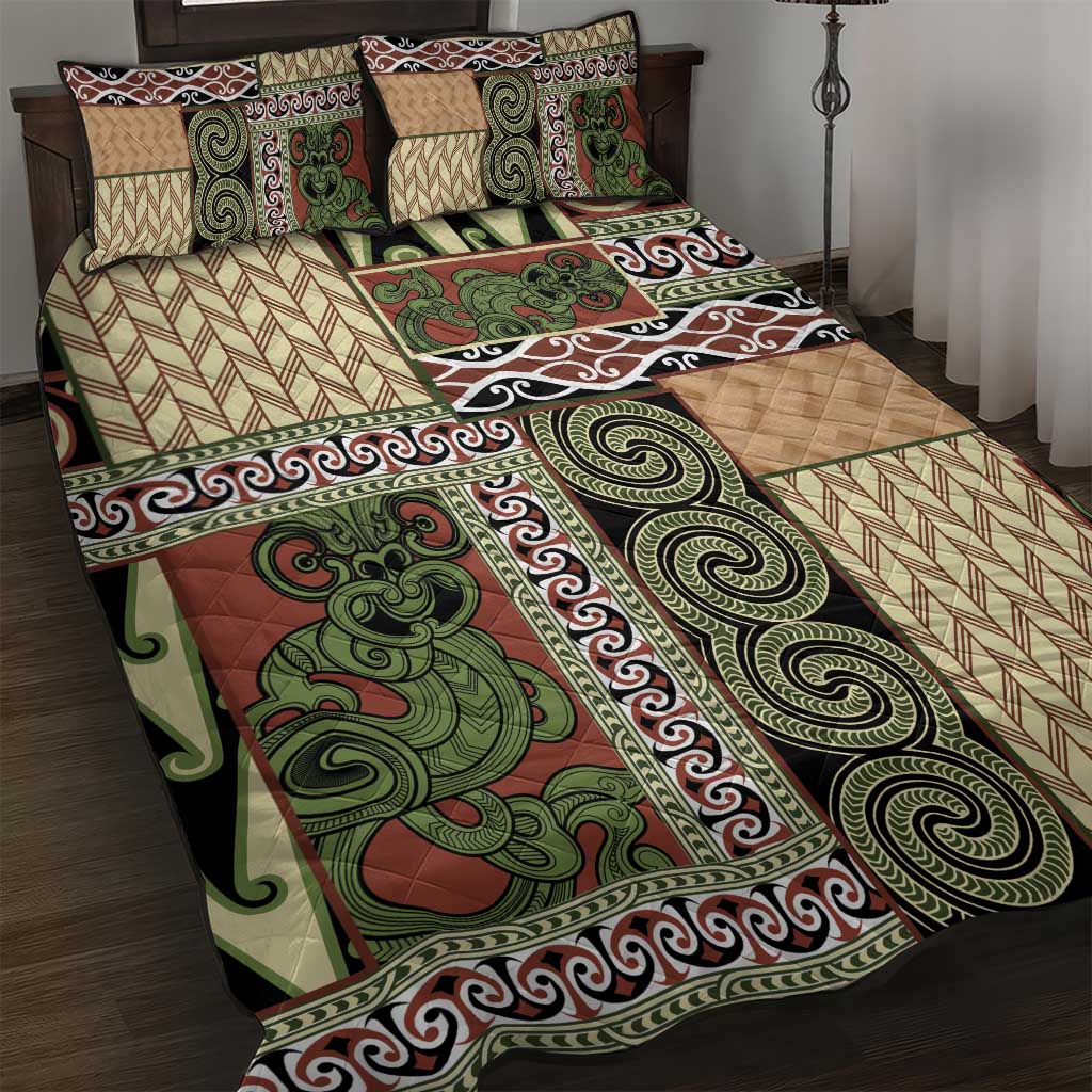Beige Aotearoa Kowhaiwhai Pattern Quilt Bed Set NZ Maori Quilt Style