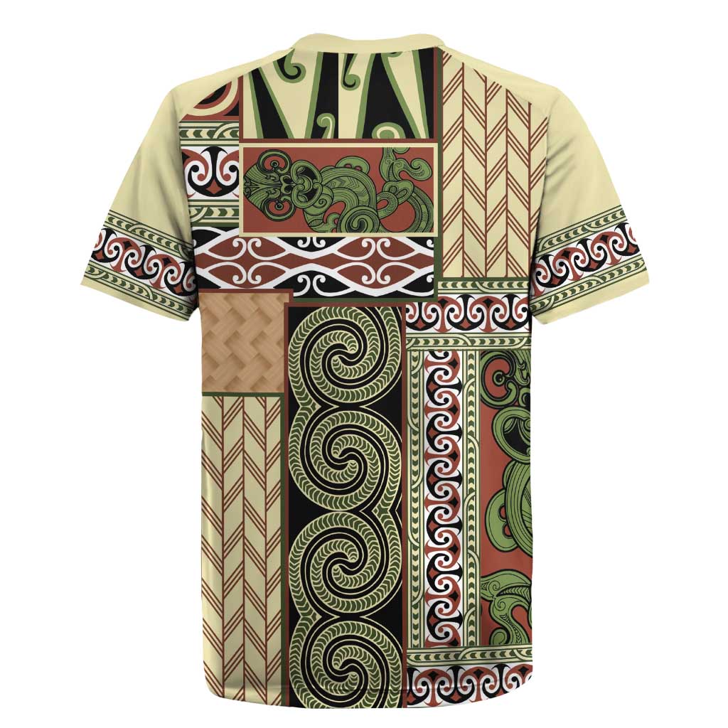 Beige Aotearoa Kowhaiwhai Pattern Rugby Jersey NZ Maori Quilt Style