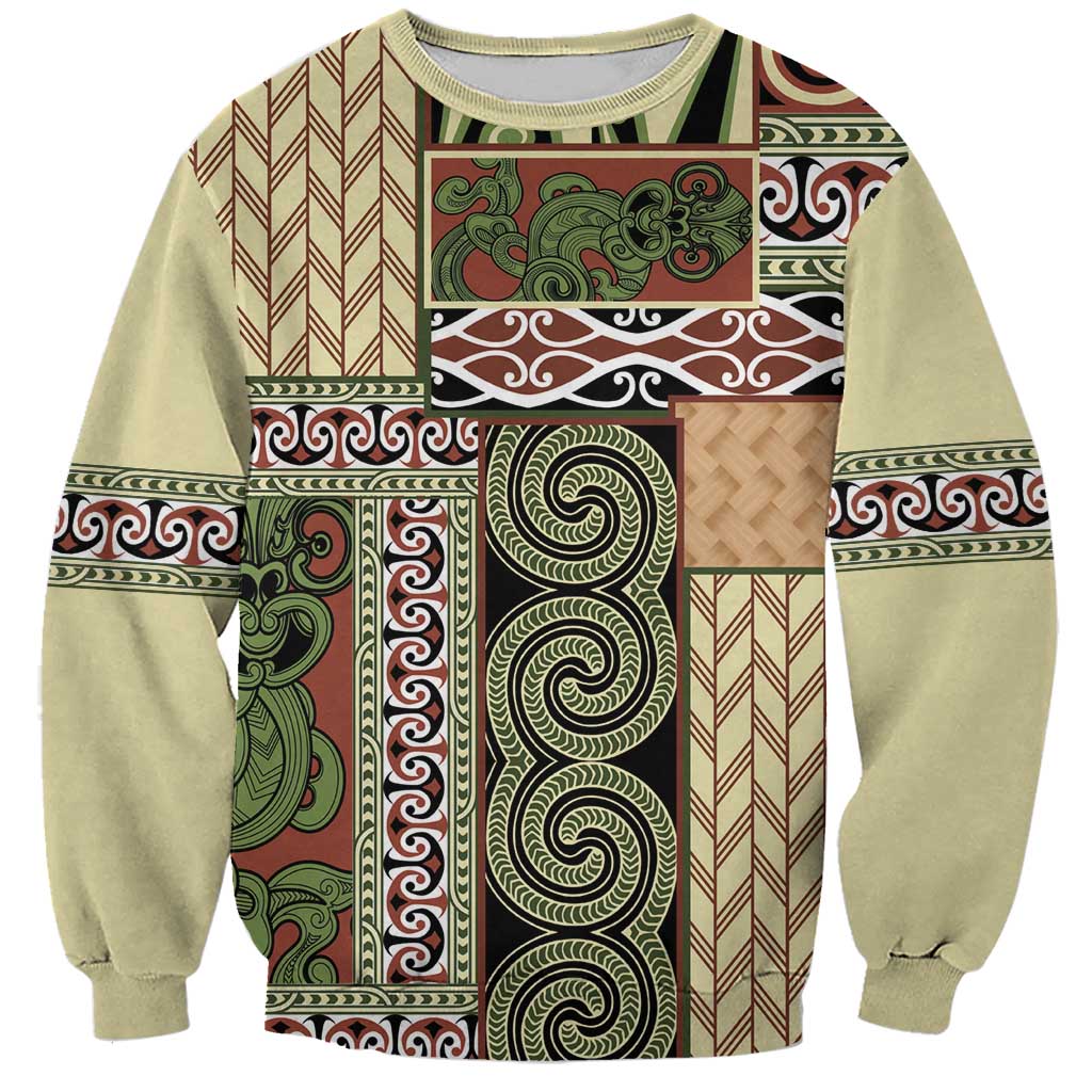 Beige Aotearoa Kowhaiwhai Pattern Sweatshirt NZ Maori Quilt Style LT14 Unisex Beige - Polynesian Pride