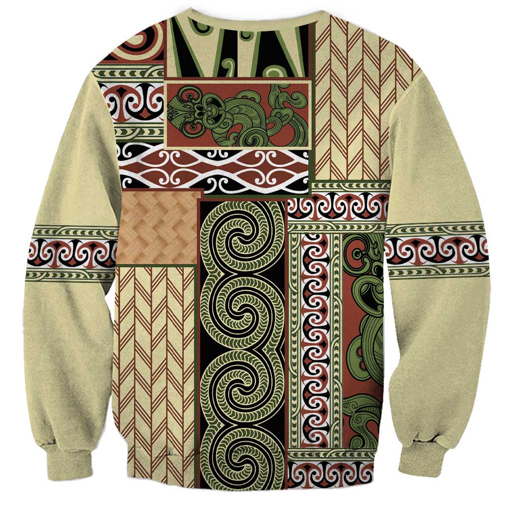 Beige Aotearoa Kowhaiwhai Pattern Sweatshirt NZ Maori Quilt Style LT14 - Polynesian Pride