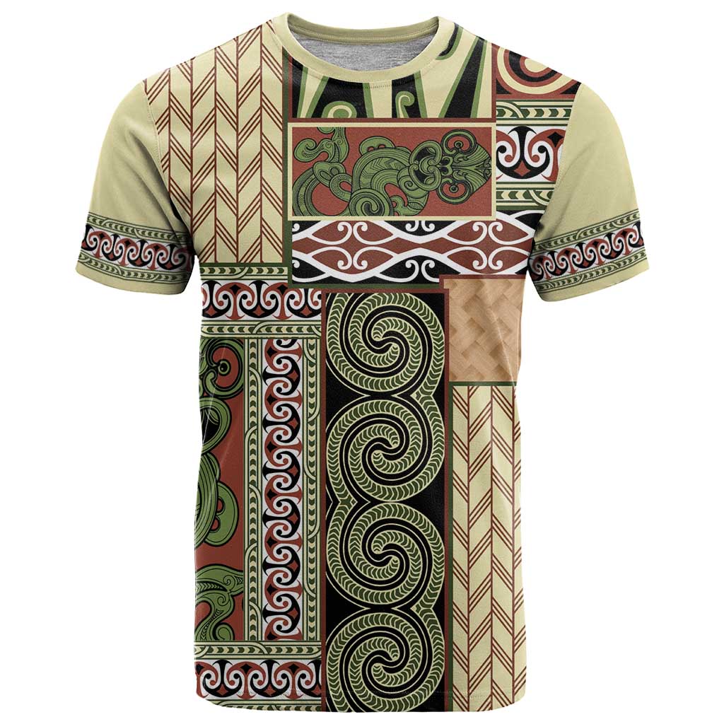 Beige Aotearoa Kowhaiwhai Pattern T Shirt NZ Maori Quilt Style LT14 Beige - Polynesian Pride