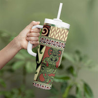 Beige Aotearoa Kowhaiwhai Pattern Tumbler With Handle NZ Maori Quilt Style