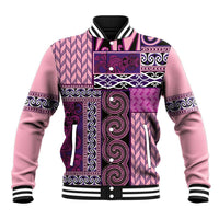 Pink Aotearoa Kowhaiwhai Pattern Baseball Jacket NZ Maori Quilt Style LT14 Unisex Pink - Polynesian Pride