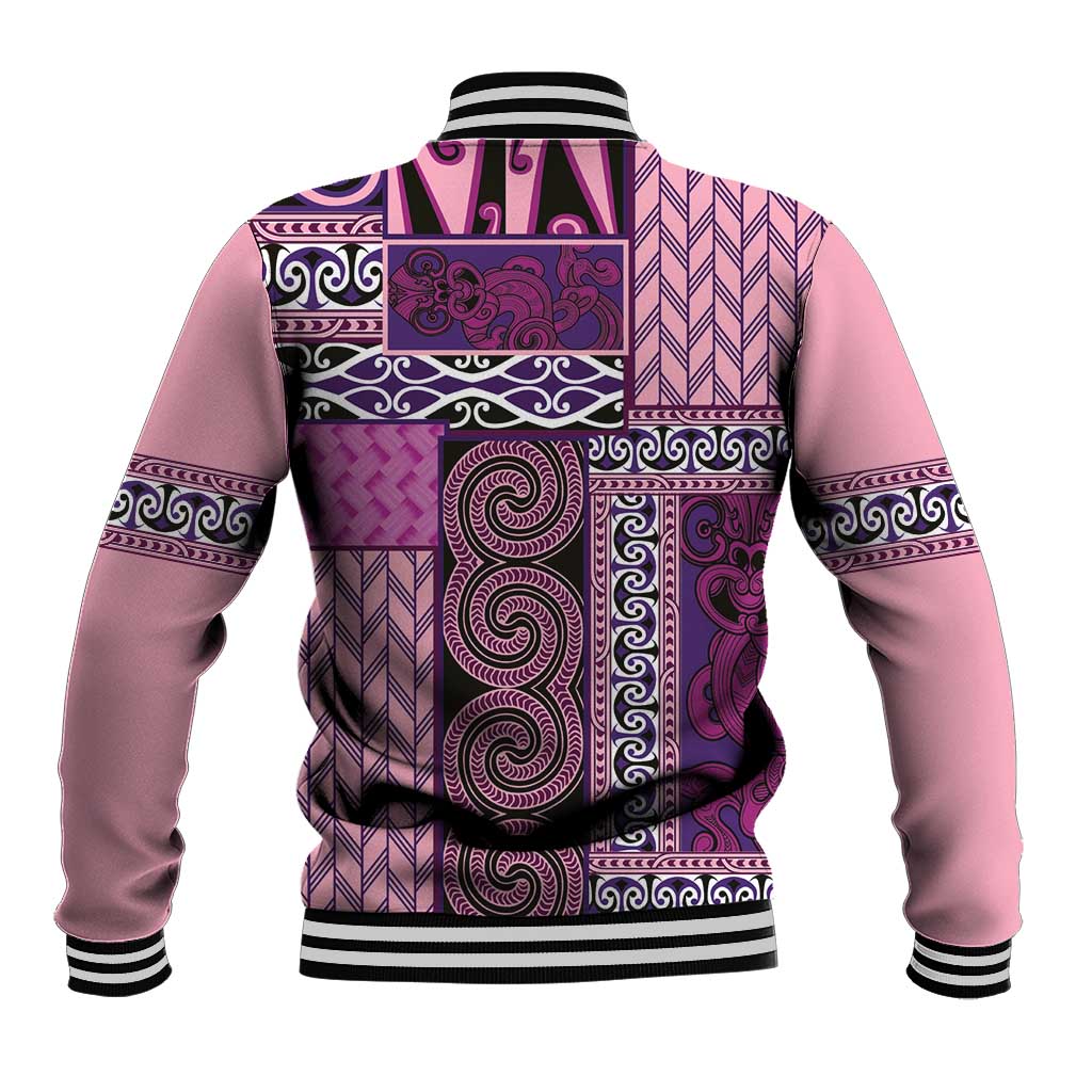 Pink Aotearoa Kowhaiwhai Pattern Baseball Jacket NZ Maori Quilt Style LT14 - Polynesian Pride