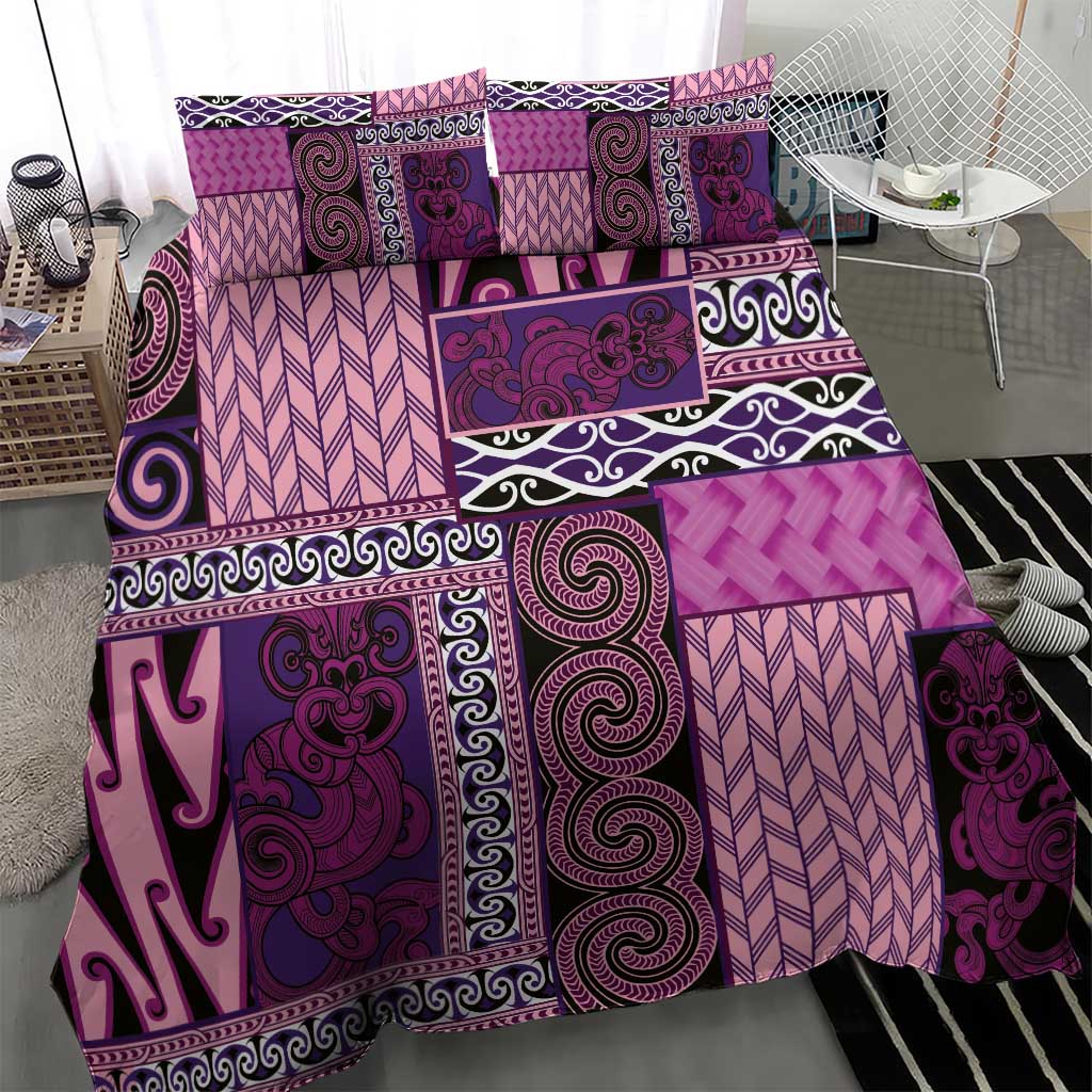Pink Aotearoa Kowhaiwhai Pattern Bedding Set NZ Maori Quilt Style