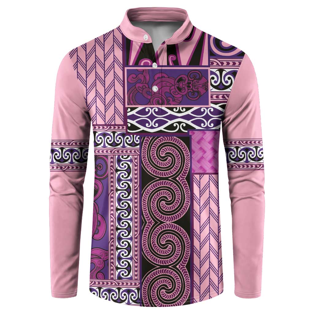 Pink Aotearoa Kowhaiwhai Pattern Button Sweatshirt NZ Maori Quilt Style LT14 Pink - Polynesian Pride