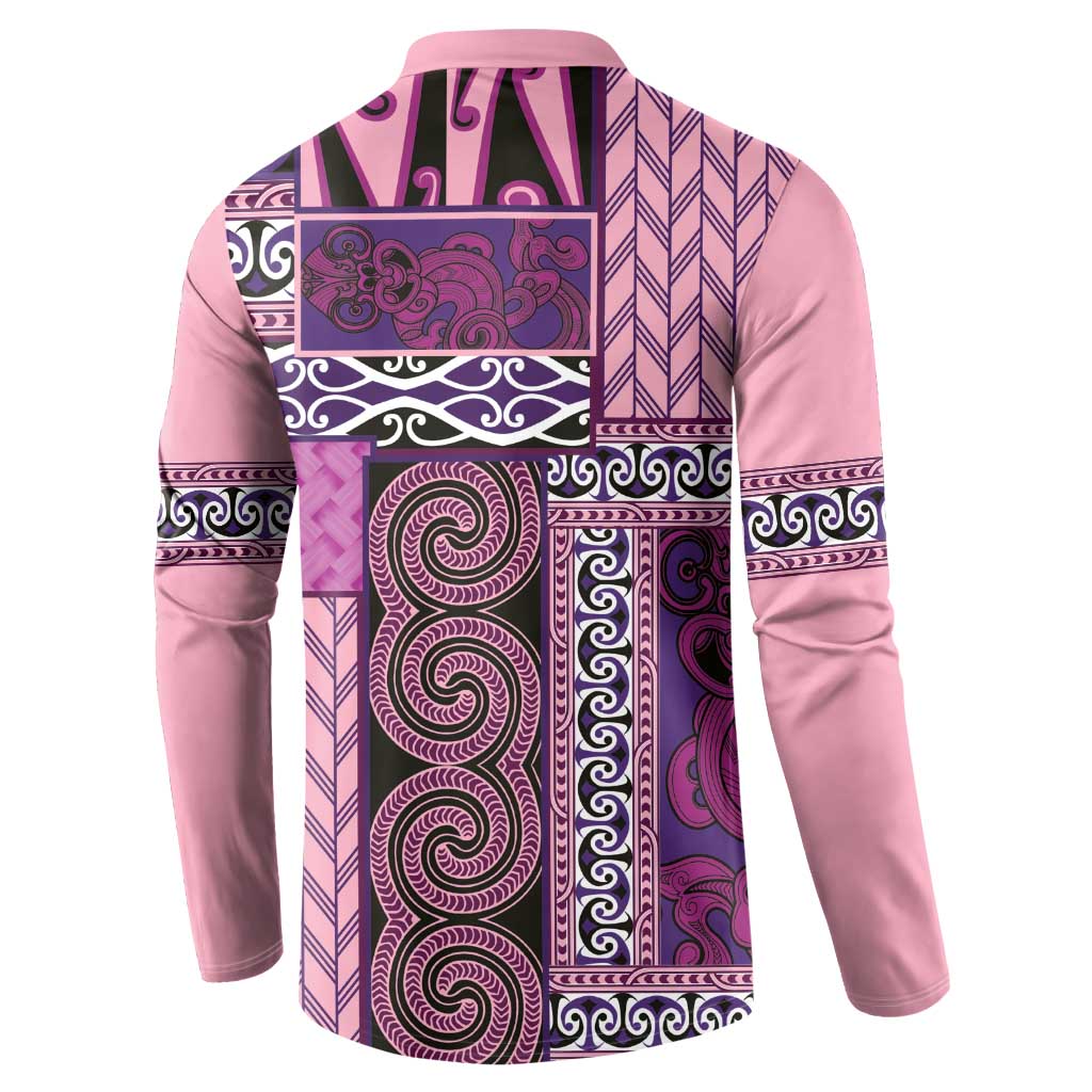 Pink Aotearoa Kowhaiwhai Pattern Button Sweatshirt NZ Maori Quilt Style LT14 - Polynesian Pride