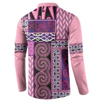 Pink Aotearoa Kowhaiwhai Pattern Button Sweatshirt NZ Maori Quilt Style LT14 - Polynesian Pride