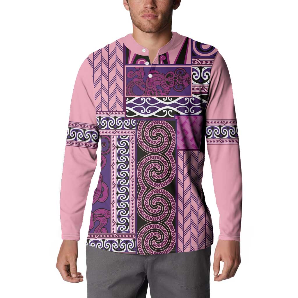 Pink Aotearoa Kowhaiwhai Pattern Button Sweatshirt NZ Maori Quilt Style LT14 - Polynesian Pride